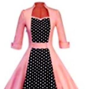 New.Peachy pink with black and white polka dots. Tea dress, prom,party